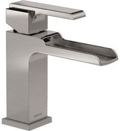 the delta basin faucet is shown in stainless steel