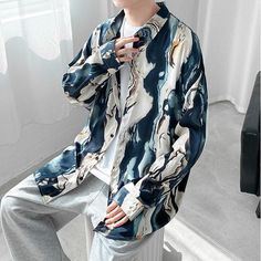 Product Show： Blue Casual Collar Top For Spring, Blue Printed Shirt With Relaxed Fit, Relaxed Fit Printed Blue Shirt, Blue Casual Collar Shirt For Spring, Casual Blue Printed Shirt, Winter Sweaters Oversized, Men Summer Casual, Mens Winter Sweaters, Blue Shirts