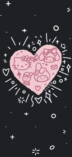 a drawing of two pigs in the shape of a heart on a black background with stars