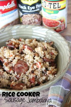 rice cooker sausage jambalay in a bowl