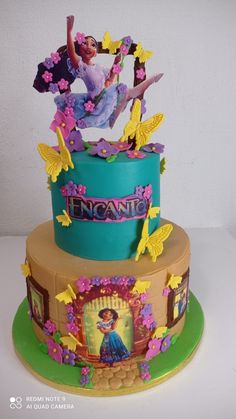 a cake decorated with an image of a woman on top