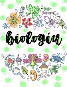 the word biologia surrounded by doodles and plants