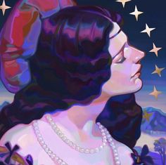 a painting of a woman with stars in the background