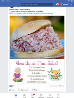 an advertisement for grandma's ham salad on a plate with the recipe below it