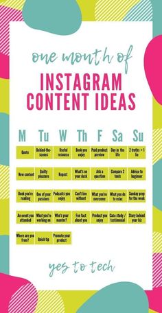 a poster with the words, one month of instagramm ideas and other things to do