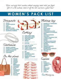 a women's packing list with the items in it