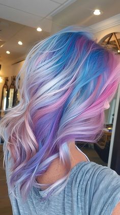 Candy Hairstyles, Ethereal Hairstyles, Hear Ideas, Pastel Hair Colors, Pink And Blue Hair, Unicorn Hair Dye, Cotton Candy Hair, Colourful Hair, Candy Hair