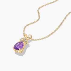 Channel your inner royal in this luxurious pendant necklace. Featuring a beautiful pear shaped gemstone with three diamonds at its top, this expertly crafted necklace exudes elegance. Pair it with the matching earrings for the ultimate shine. Diamond Pendant Necklace, Fine Jewellery Necklace, Diamond Pendant, Gemstone Necklace, Matching Earrings, Pear Shaped, Pear, Amethyst, Fine Jewelry