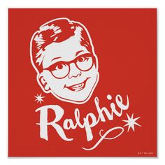 a red poster with the words raphie on it and an image of a man's face