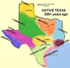 a map of the native texass in different colors and sizes, with names on it