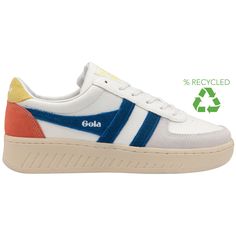 Buy Gola womens Grandslam Trident sneakers in white/blue/limelight. Retro Sneakers For Light Sports With Rubber Sole, Retro Low-top Sneakers For Light Sports, Sporty Custom Sneakers With Rubber Waffle Outsoles, Retro Sneakers With Rubber Sole For Light Sports, Retro Sneakers With Boost Midsole For Light Sports, Retro Sneakers With Gum Sole For Sports, Tennis Sneakers With Cushioned Footbed And White Sole, Tennis Sneakers With Cushioned Footbed, Retro Sneakers With White Sole And Speckled Midsole