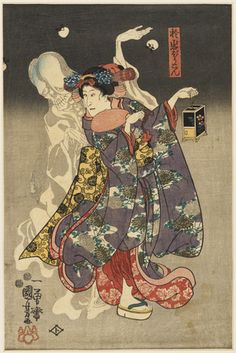 ashmolean Japanese ghosts & demons - Oiwa the Lantern ghost (Utagawa Kuniyoshi 1797-1861)- one of the inspirations for the new solo I am working on Halloween In Japan, Lantern Ghost, Utagawa Kunisada, Japanese Woodcut