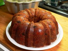 a bundt cake sitting on top of a white plate