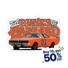 an orange car with the words dukes of hazard on it