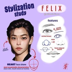 #art #straykids #leefelixstraykids #kpop #draw Stylization Study, Procreate Illustration, Face Study, Straykids Bangchan, Heart Face, Kpop Drawings, Heart Face Shape