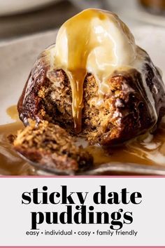 sticky date puddings with caramel drizzle on top