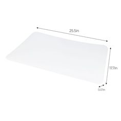 a large white cutting board with measurements for the top and bottom half, on a white background