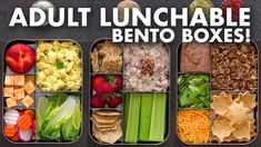 the lunch box is filled with different types of vegetables, fruit and crackers to make an adult lunchable bento box