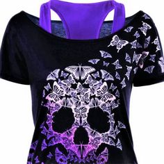 This 2 In One Ladies Shirt Is Awesome... It's Also Very Unique And You Will Get Plenty Of Compliments Wearing This Outside... Fitted Skull Print Summer Tops, Fitted Skull Print Top For Summer, Fitted Skull Print Tops For Summer, Multicolor Skull Print Tops For Halloween, Fitted Casual Tops With Skull Print, Halloween Multicolor Skull Print Tops, Casual Fitted Skull Print Tops, Casual Fitted Tops With Skull Print, Casual Skull Print Tops For Summer