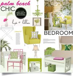 a collage of furniture and decor in different shades of green, pink, and yellow