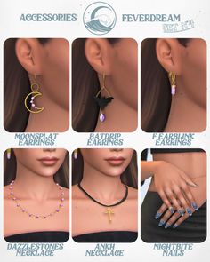 six different types of necklaces and earrings for females to wear on their necklines