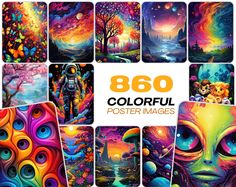 the colorful poster images are all different colors