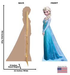 an image of a frozen princess standing next to a long wooden stick with the length of it