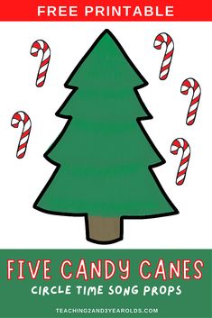 a christmas tree with candy canes on it and the words five candy canes