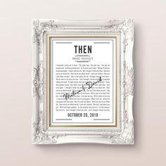 a framed book page with the words, then