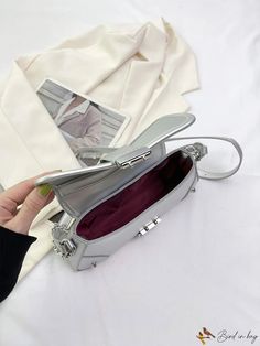 BirdinBag - Adjustable Shoulder Strap Metallic Glossy Avant-garde Underarm Bag Silver Bag, Silver Bags, Chain Pattern, Envelope Bag, Underarm Bag, Style Minimalist, Polyester Material, Pu Leather, Shoulder Strap