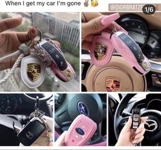 several pictures of different types of cell phones and keychains with text that reads, when i get my car i'm gone