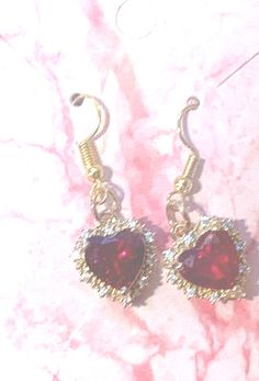 Red Heart with Rhinestones sparkles in this gold setting the earrings dangle about 1.5". Gold Set, Earrings Dangle, Red Heart, Jewelry Earrings Dangle, Dangle Drop Earrings, Dangle Earrings, Jewelry Earrings, Sparkle, Gift Card