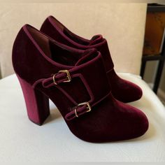 New. Color Is Called Bordeaux, Its A Dark Red. 4” Heel. Cushioned Footbed. Size 8.5 But I Feel These Fit Like An 8. Im Listing It At Both Sizes For Search Purposes But I Only Have The One Pair. Elegant Red Heels With Buckle Closure, Red Heels With Buckle Closure For Formal Occasions, Red Formal Heels With Buckle Closure, Formal Red Heels With Buckle Closure, Ankle-high Red Heels For Formal Occasions, Burgundy Block Heel Formal Heels, Burgundy Block Heel Heels For Formal Occasions, Burgundy Round Toe Heels For Formal Occasions, Elegant Red Ankle-high Heels