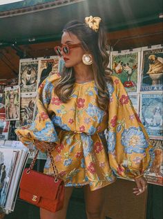 IG: thefrenchmadrilene Chic Streetwear, Tropical Fashion, Floral Patchwork, Fashion Victim, Lantern Sleeve, Waist Dress, Spring Summer Outfits, Dress Fashion, Types Of Fashion Styles