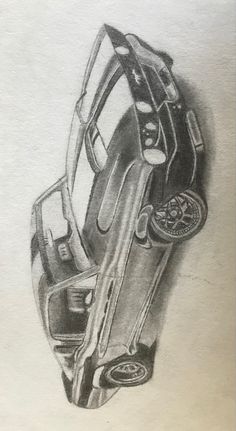 a pencil drawing of a car in the shape of a baseball glove with wheels on it