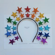 Glitter rainbow stars crown  Holiday headband  Birthday rainbow headpiece This holiday glitter rainbow star crown will be the  will be the perfect addition to any outfit and will help emphasize your style at any party or event. Due to its versatility, it is suitable for a variety of events, including weddings, birthdays, various holidays and many others. By ordering this crown, you get a quality product that is made with attention to detail and will delight you for many years. Other Holiday headbands  https://www.etsy.com/shop/DekorLiuSy?ref=seller-platform-mcnav&section_id=23780040 The accessory is made by hand from glitter eva foam. It is soft and lightweight material. At the base is a metal hairband of standard size. Rainbow Headpiece, Stars Crown, Star Crown, Festival Headband, Holiday Headbands, Rainbow Stars, Glitter Rainbow, Sparkling Stars, Rainbow Star