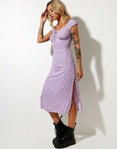 Top Seller for MOTEL ROCKS Lona Dress in Ditsy Rose Lilac (MR152.21), women's dresses Rock Dress, Chunky Black Boots, Short Sleeve Midi Dress, Motel Rocks, Bandeau Dress, Dress Order, Midi Short Sleeve Dress, Lilac Purple, Floral Short