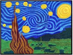 an image of the starry night with trees and buildings