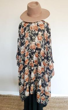 Boho Floral Kimono – Mota Boutique Fall Floral Print Beach Kimono, Fall Floral Print Wrap Kimono, V-neck Floral Print Kimono For Fall, Fall Kimono, Fall Floral Print V-neck Kimono, Bohemian One-size Floral Print Kimono, Floral Kimono, Boyfriend Tee, Boho Floral