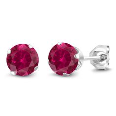 PRICES MAY VARY. Brilliant Red Created Rubies: These stud earrings feature stunning 6MM round-cut red created rubies as their centerpiece. The vibrant red hue of the rubies adds a touch of elegance and sophistication to the earrings, making them a captivating accessory. Total Carat Weight is 2.00 Cttw. High-Quality 925 Sterling Silver: Crafted from 925 sterling silver with 925 stamp., the earrings offer durability, shine, and a timeless appeal. The sterling silver setting provides a sleek and po Silver Cubic Zirconia Birthstone Gemstones, Classic Sterling Silver Birthstone Gemstone, Lab-created Ruby Jewelry Gift With Round Stone, Classic Birthstone Gemstones In Sterling Silver, Classic Sterling Silver Birthstone, Pink Lab-created Ruby Jewelry With Birthstone, Gift Lab-created Round Ruby Jewelry, Pink Lab-created Ruby Birthstone Jewelry, Classic Earrings With Round Birthstone