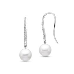 Mastoloni 14kt White Gold 8.5-9mm Pearl Drop Earrings Set with 0.16cts of Diamonds - Jewelry | Elegant Pave Setting Diamond Earrings For Formal Occasions, Elegant Formal Diamond Earrings With Pave Setting, Elegant Platinum Diamond Earrings For Formal Occasions, Elegant Jewelry With Diamond Accents In Diamond White, Elegant Diamond Earrings With Pave Setting For Evening, Classic White Gold Pearl Earrings, Elegant Evening Diamond Earrings With Pave Setting, Elegant Diamond White Jewelry With Brilliant Cut, Elegant Diamond Earrings For Formal Occasions