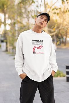 🏁 Cheer on your team for this F1 season! Rep your true F1 fandom with this iconic Monaco Grand Prix Shirt 🏎️ 🧶 Made from a delightful blend of 50% cotton and 50% polyester, this sweatshirt is the perfect blend of softness and durability. The ribbed knit collar with seam ensures a snug fit that'll keep you feeling snug and stylish, while the absence of side seams adds to its sleek look. With its loose fit and medium-heavy fabric weighing 8.0 oz/yd² (271.25 g/m this sweatshirt is your ultimate F1 Merch Aesthetic, Formula 1 Monaco, Monaco Sweatshirt, F1 Hoodie, Formula 1 Merchandise, Merch Aesthetic, Races Outfit