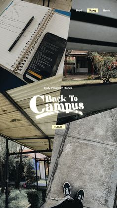 the back to campus brochure is displayed on top of a table with notebooks