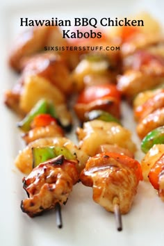 hawaiian bbq chicken kabobs on a white plate