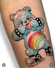 Lisa Frank Style Tattoo, Care Bear Tattoo Ideas, Polly Pocket Tattoo, Lisa Frank Tattoo, Care Bear Tattoo, Mum Tattoos, Feather Tattoo Meaning, 90s Tattoos, Care Bear Tattoos