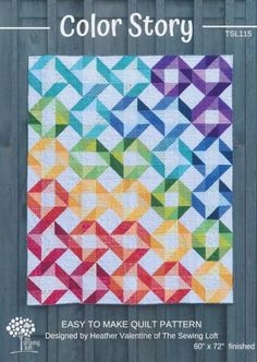 the color story quilt pattern is displayed on a fence with text that reads easy to make quilt