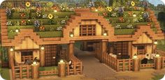 Minecraft Stables Horses, Minecraft Homestead Ideas, Cottage Core Animal Farm Minecraft, Animal Farm In Minecraft, Farm Inspo Minecraft, Mc Animal Farm Ideas, Minecraft Farm Cottage, Aesthetic Animal Farm Minecraft, Cute Farm Ideas Minecraft