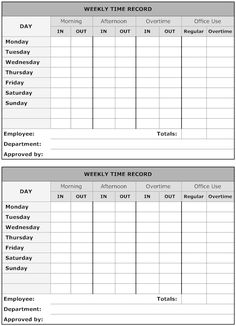 two printable timesheets with the same time and date in each one column