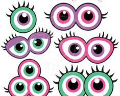 an assortment of different colored eyeballs with large, round and small eyes on them