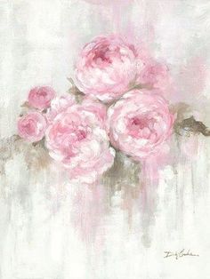 a painting of pink flowers in a vase